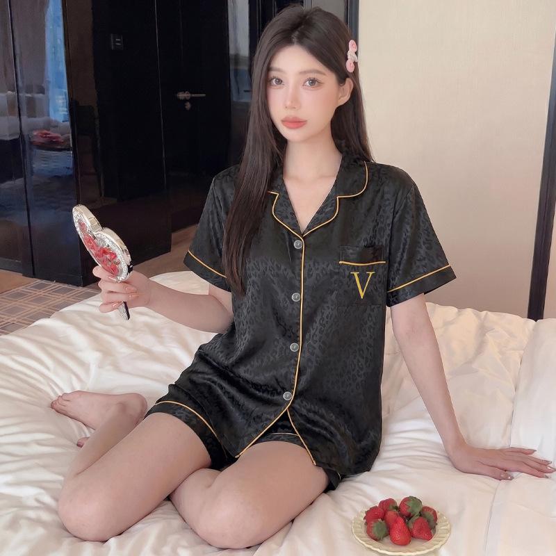 High-value girl love summer new princess style short-sleeved ice silk thin loungewear suit can be worn outside