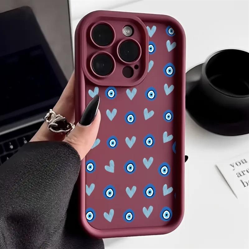 Чехол для телефона Синий с узором Глаза в форме сердца Для iPhone 17 16 Pro Max 11 13 12 14 15 8 7 Plus XS XR X 16E 17E Ударопрочный Мягкий чехол