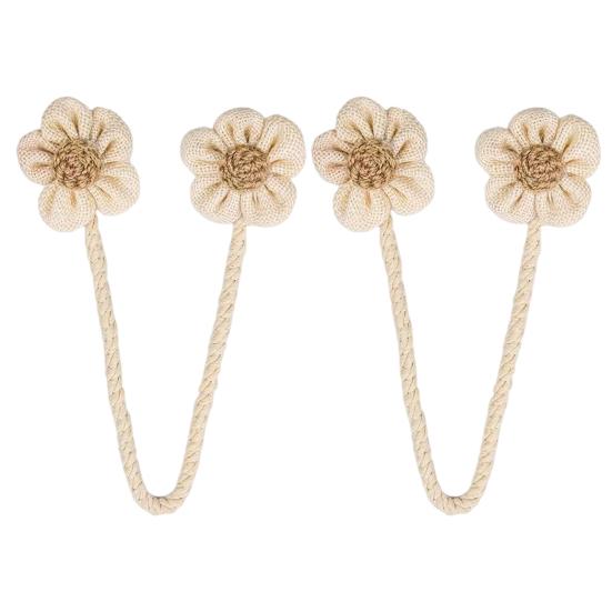 2Pcs Flower Curtain Tiebacks Handmade Boho Style Sunflower Curtain Holdbacks Linen Window