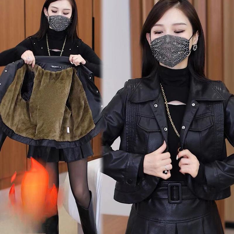 Короткая кожаная куртка из бархата, женские топы, осень и зима, новый модный костюм, юбка, маленькая кожаная юбка