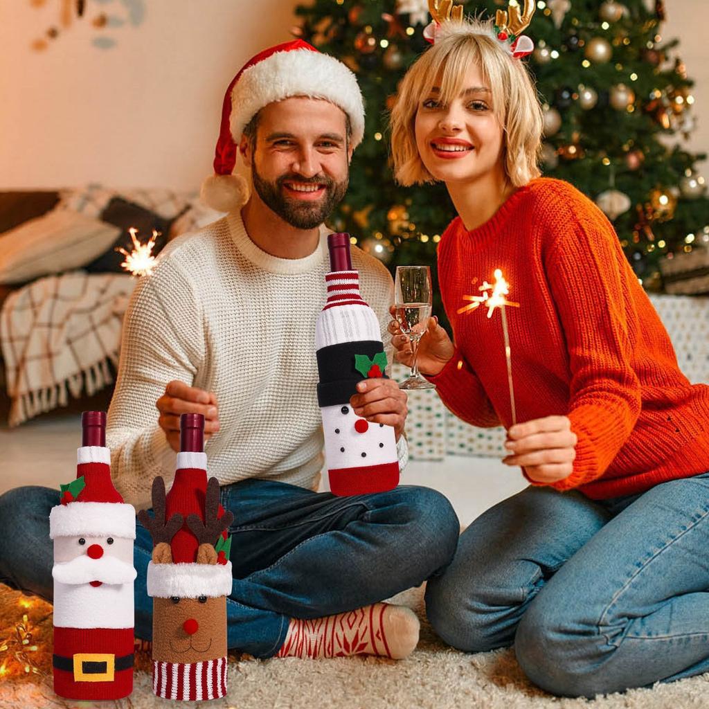 Праздничные вязаные чехлы для винных бутылок Рождественские рукава Украшения для вина Шампанского Праздничная подарочная упаковка Чехлы для бутылок