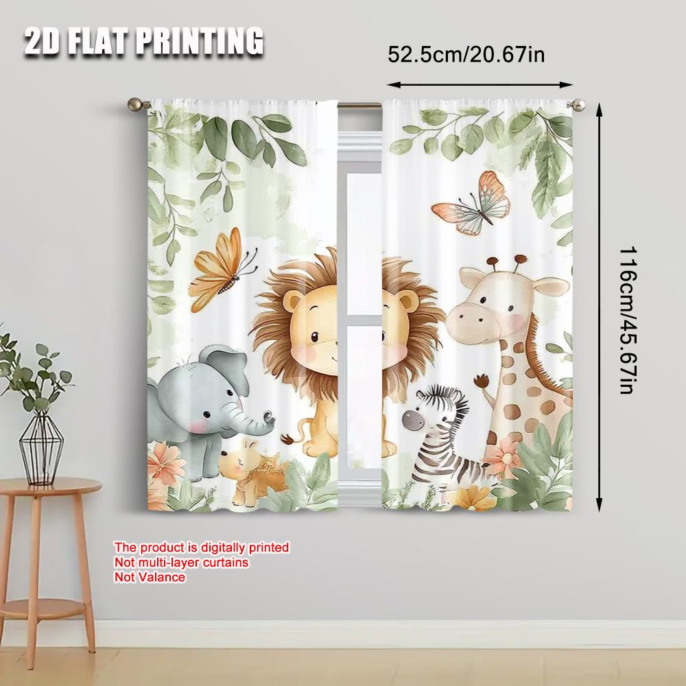 2pcs   spring summer Curtains Cute Lion Elephant Giraffe Zebra Light Filtering Sheer Curtains Versatile Fabric Room Decor Perfect