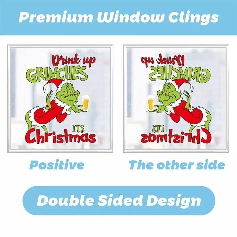 Рождественские наклейки Гринча на окна, рождественские художественные наклейки на стены, домашний магазин, декор