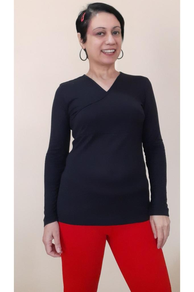 Женская стильная футболка большого размера, черная двубортная футболка из вискозы из чесаного хлопка с вырезом спереди