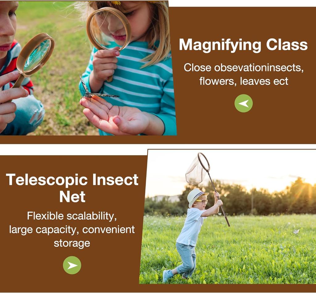 Kids Explorer Kit, Outdoor Bug Catcher Kit for Kids with Magnifying Glass & Butterfly Net, Fun Bug Catching Kit for Backyard & Camping