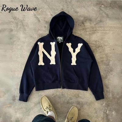 RogueWave Y2k Харадзюку Ретро Трендовый Бренд Вышивка Буквами Оверсайз Свитшот Женский Уличная Мода Свободный Худи на Молнии