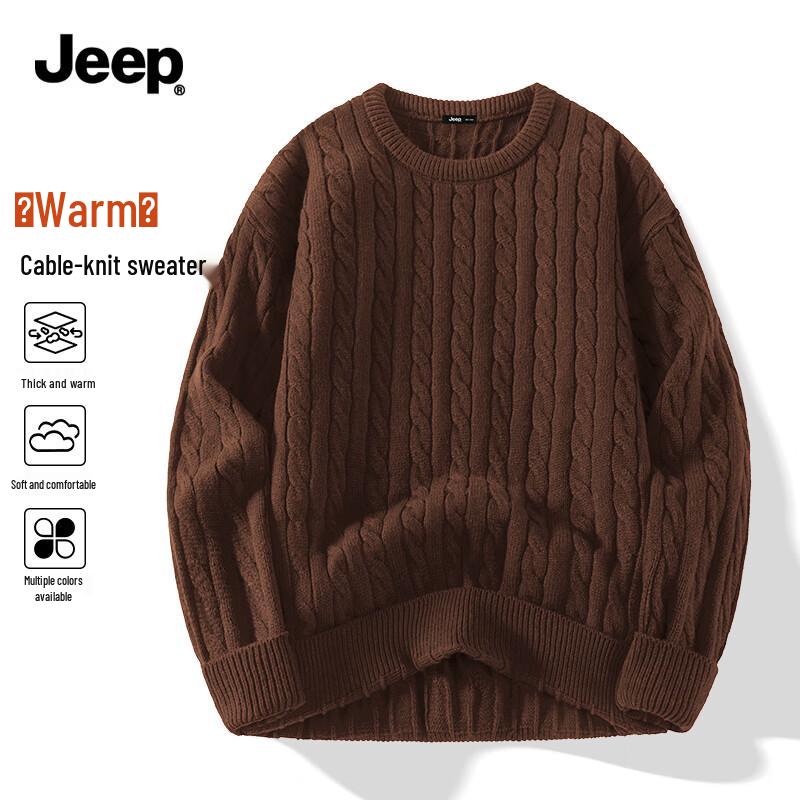 JEEP Men's Cable Knit Round Neck Sweater