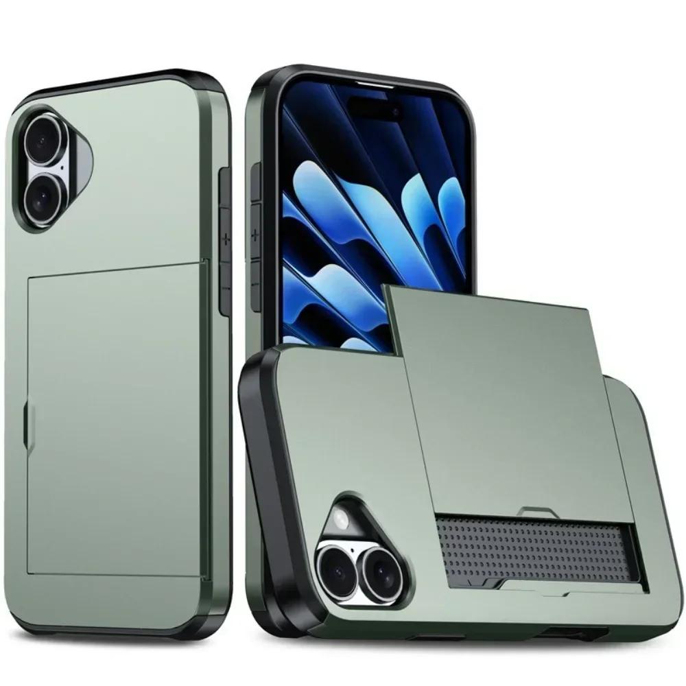 Чехол для телефона iPhone 16 SE 15 14 Plus 13 12 Pro Max, чехол-кошелек, держатель для кредитных карт, выдвижной карман, двухслойный защитный чехол