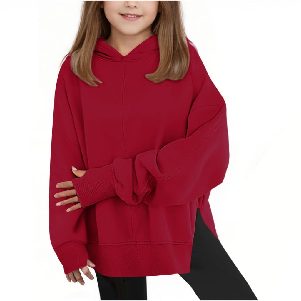 Girls' Oversized Hooded Sweatshirt Casual Long-Sleeve Drop-Shoulder Sweatshirt Top