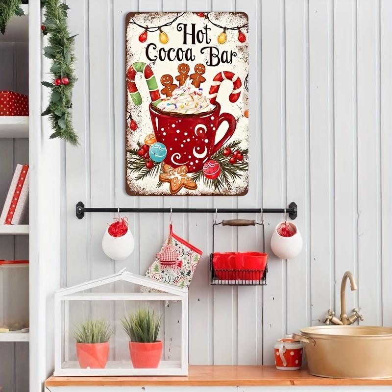 1pc Christmas Hot Cocoa Bar Metal Sign Weather-Resistant Wall Art with Pre-Drilled Holes for Farmhouse, Home, Cafe, Garage Decor