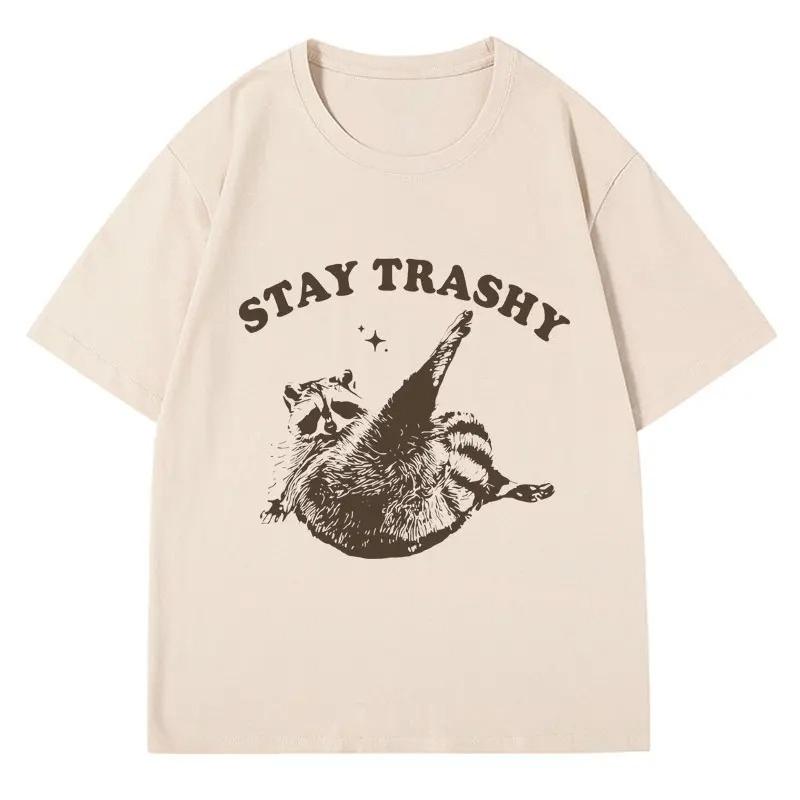 Винтажная футболка Os с забавным енотом Yk Clothes Бохо Эстетика Милая Stay Trashy Футболка Смешной Мем С коротким рукавом Женская одежда YK