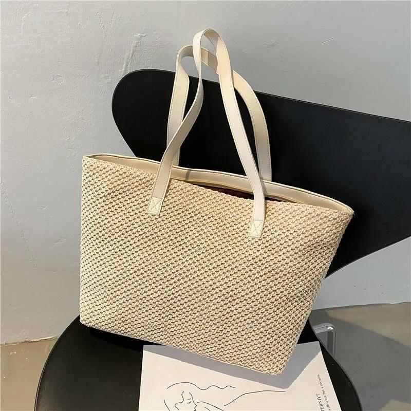 Yogodlns Летняя соломенная сумка, женская большая вместительная плетеная сумка-тоут, пляжная сумка ручной работы из ротанга, женская соломенная сумка на плечо для отпуска, сумка