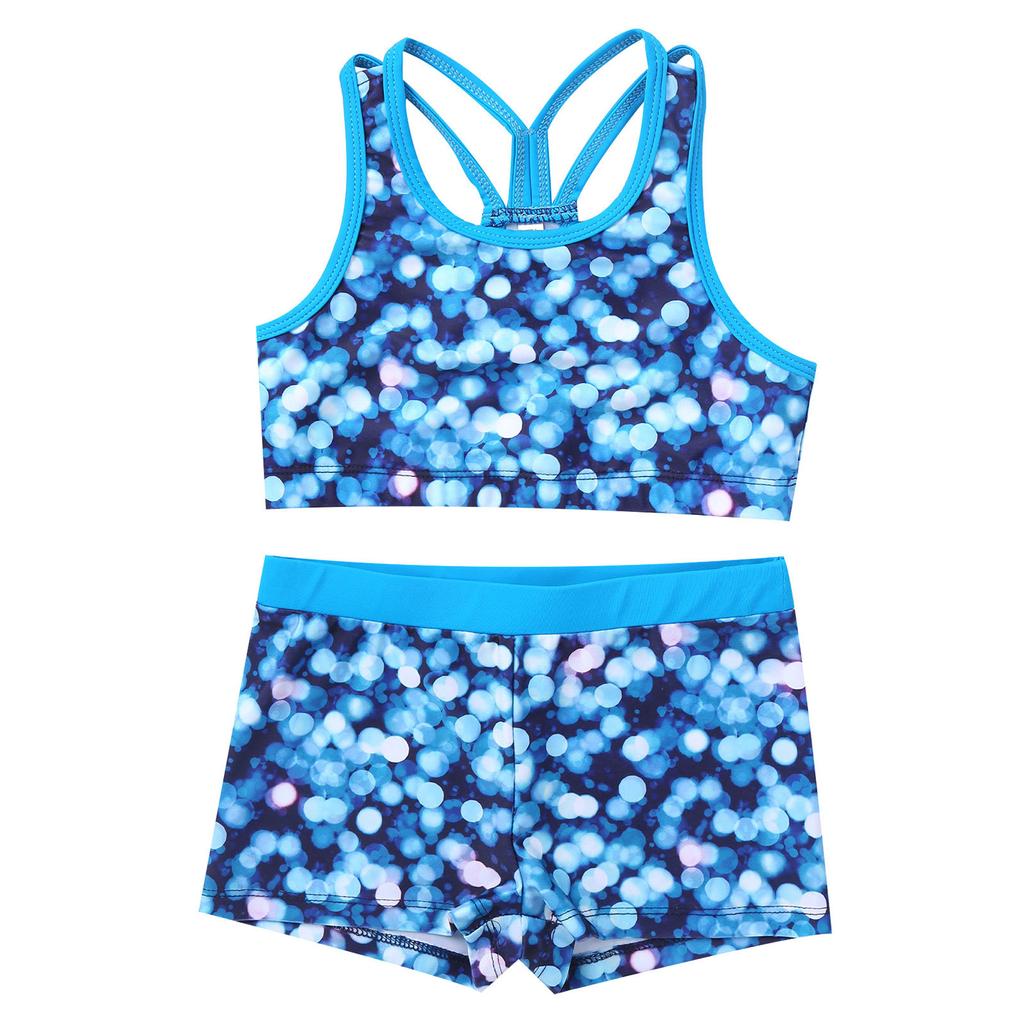 Купальники из двух частей для девочек, майка без рукавов с Y-образной спиной и нижние шорты для мальчиков
