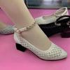 Women's Ankle Strap Heeled Shoes  Summer Retro Bling Breathable Single Shoes for Women Dress Office Shallow Ladies Pumps