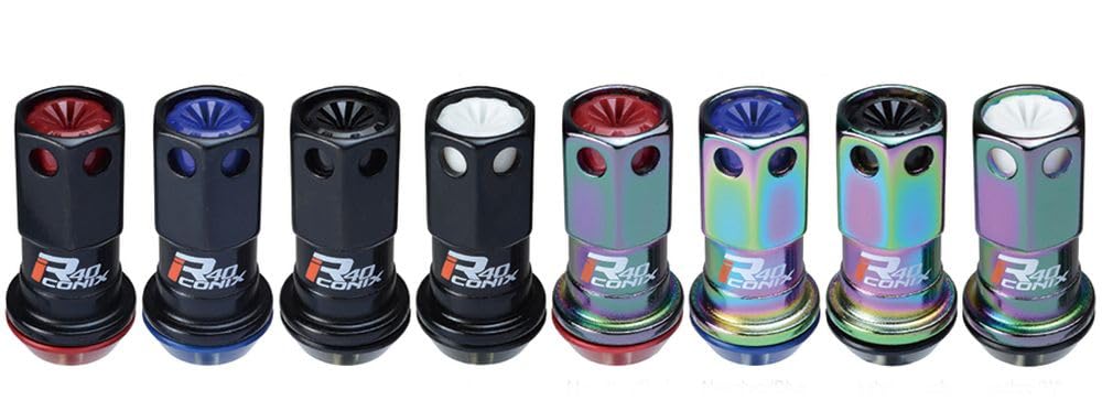 KYO-EI (Kyoei Industry) Racing Composite R40 iCONIX Wheel Lock & Nuts, M12 x P1.25, with Resin Cap, Neo-Black/Red, RIF-13NR