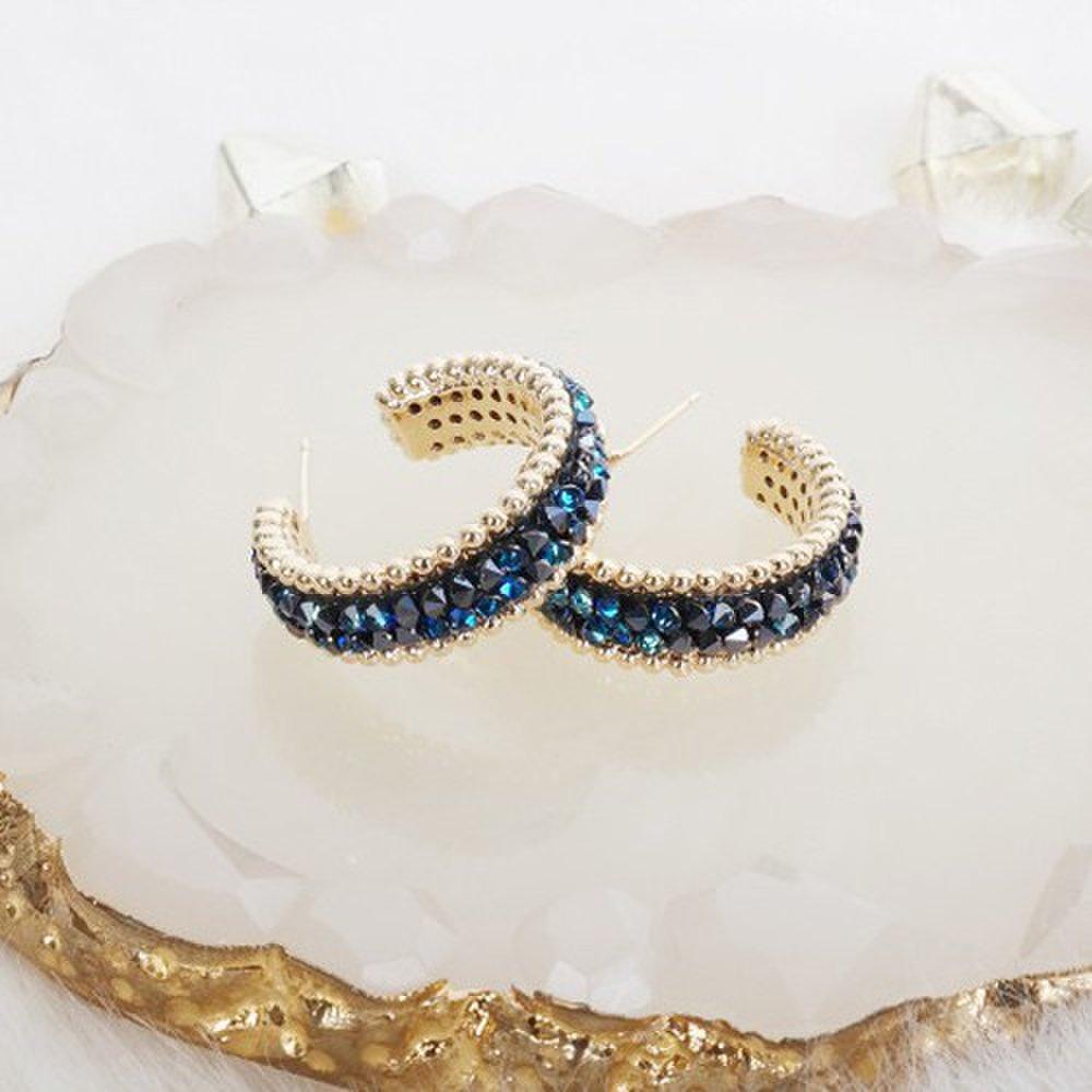 [Juana Yoon] Crystal Half Ring Earrings_Blue Black
