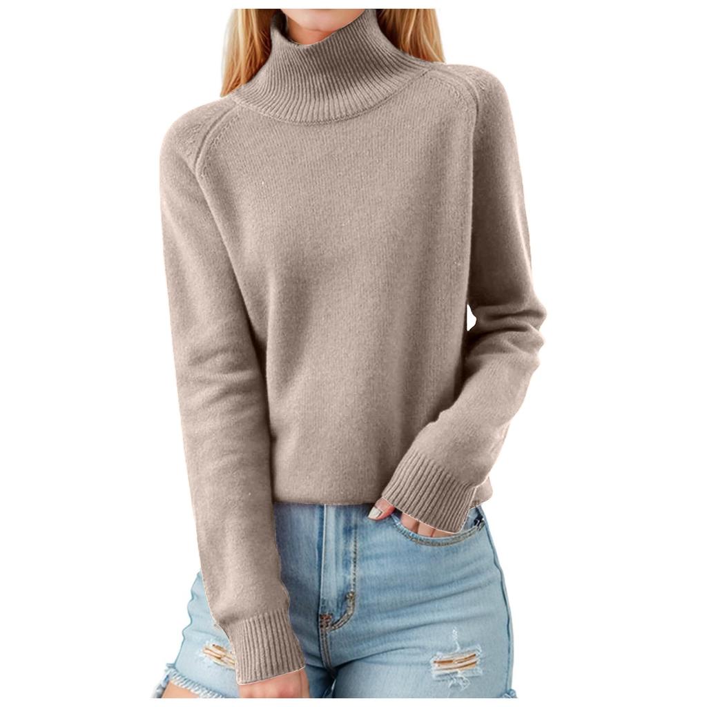 Women's Pullover Long Sleeve Knitted Casual Loose Plain Tops Stand-Up Collar Long Sleeve Winter Casual Sweatshirt Casual Turtleneck Sweater
