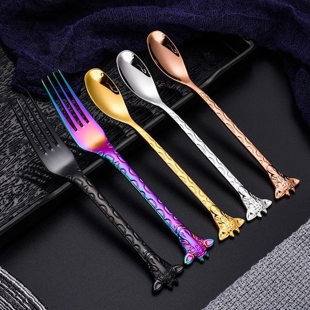 1piece 304 Stainless Steel Coffee Spoon Cartoon Giraffe Shaped Spoon Animal Cake Dessert Fork / Spoo