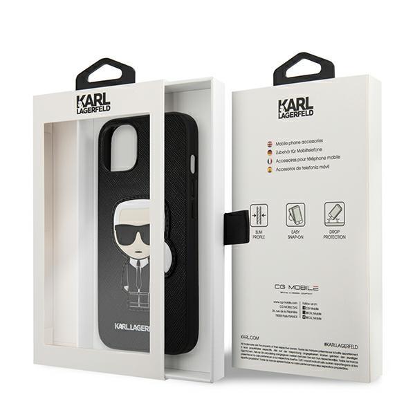 Karl Lagerfeld KLHCP13SOKPK iPhone 13 mini 5.4" black hardcase Saffiano Ikonik Karl`s Patch