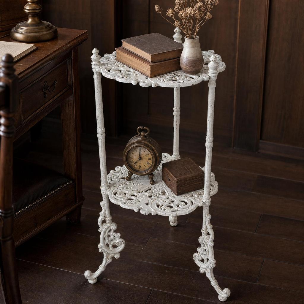 Ornate Metal Plant Stand with Scroll Detailing Stable for Balcony, Entryway