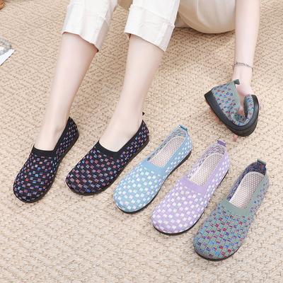 Женские повседневные легкие трикотажные прогулочные туфли без шнуровки на плоской подошве. Мокасины с круглым носком. Дышащие низкие балетки на плоской подошве. Удобные модельные туфли для женщин.