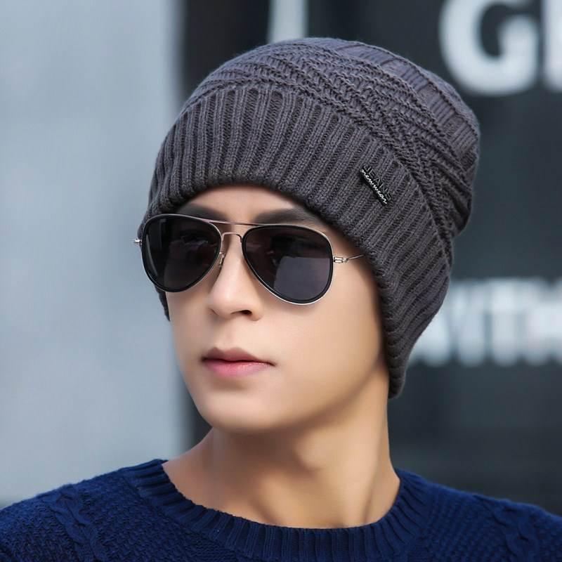 Ветрозащитная шапка Осень-зима Теплая шапка Толстая шапка Мужская трендовая вязаная шапка Плюшевая хлопковая шапка Дикая шапка