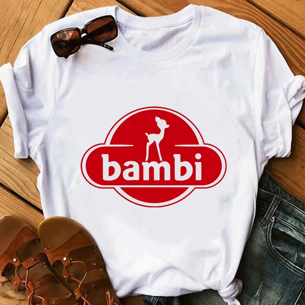 Cartoon Cute Bambi Printed T Shirt Fashion Women Casual Short Sleeves Streetwear Tshirt Summer Harajuku Tshirts Tops