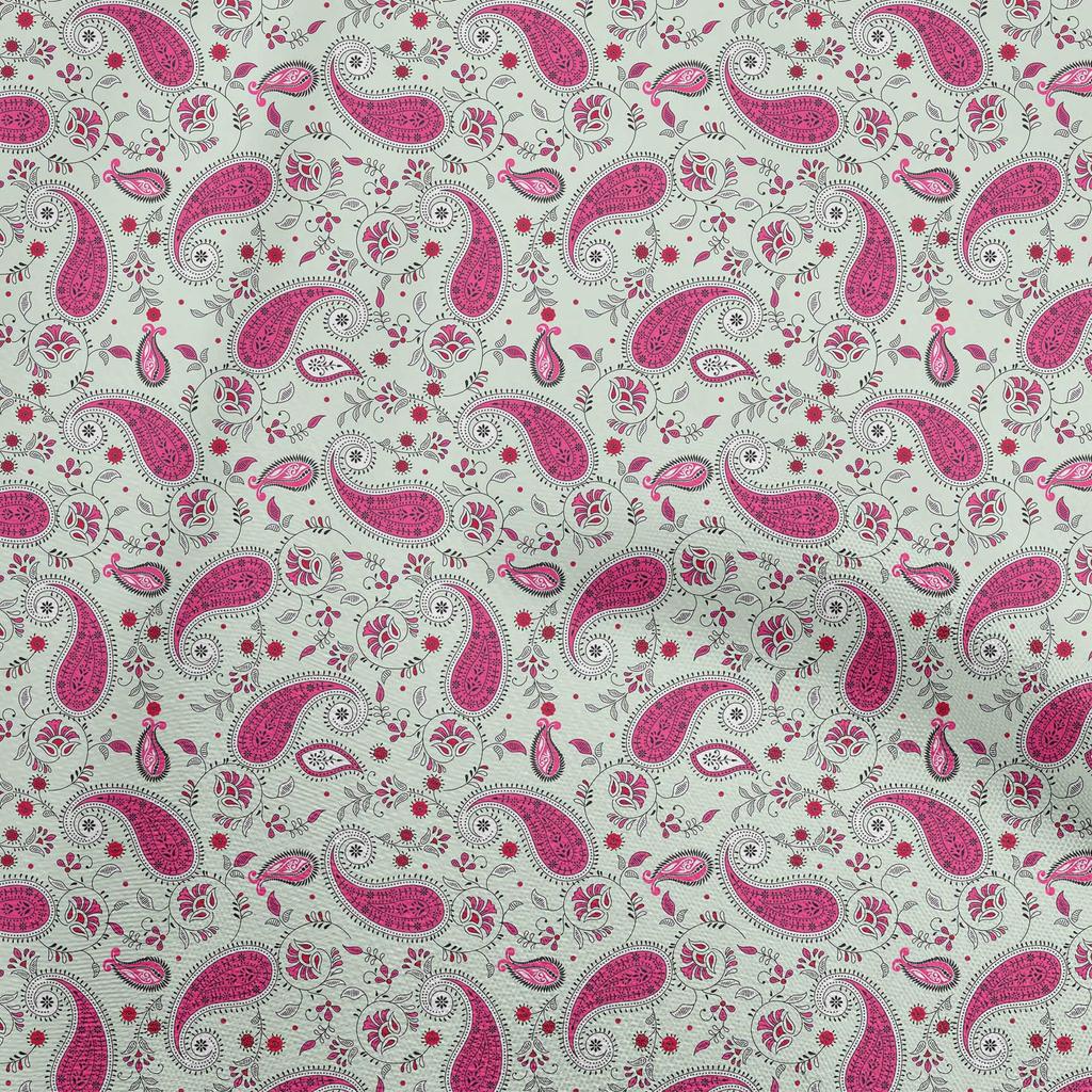 oneOone Cotton Flex Light Blue Fabric Paisleys Dress Material Fabric Print Fabric By The Yard 40 Inch