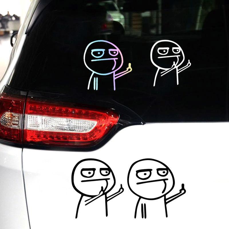 Funny Middle Finger Cartoon Car Stickers: Reflective Body Decals with Contempt and Personality