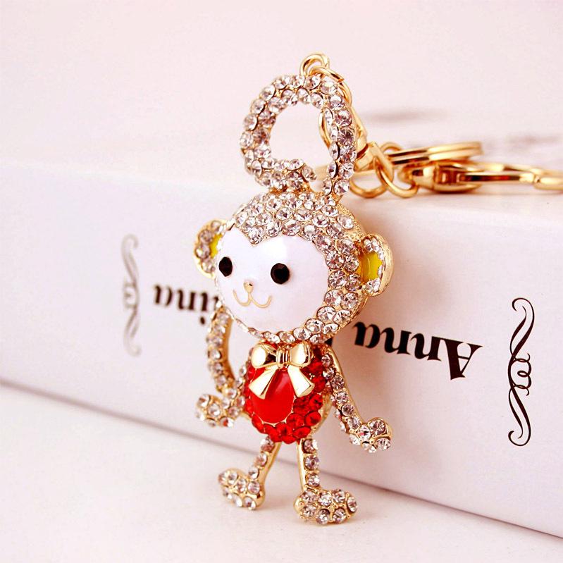 Crystal Diamond Monkey Keychain: Long-Tailed Zodiac Animal Pendant for Women's Bags