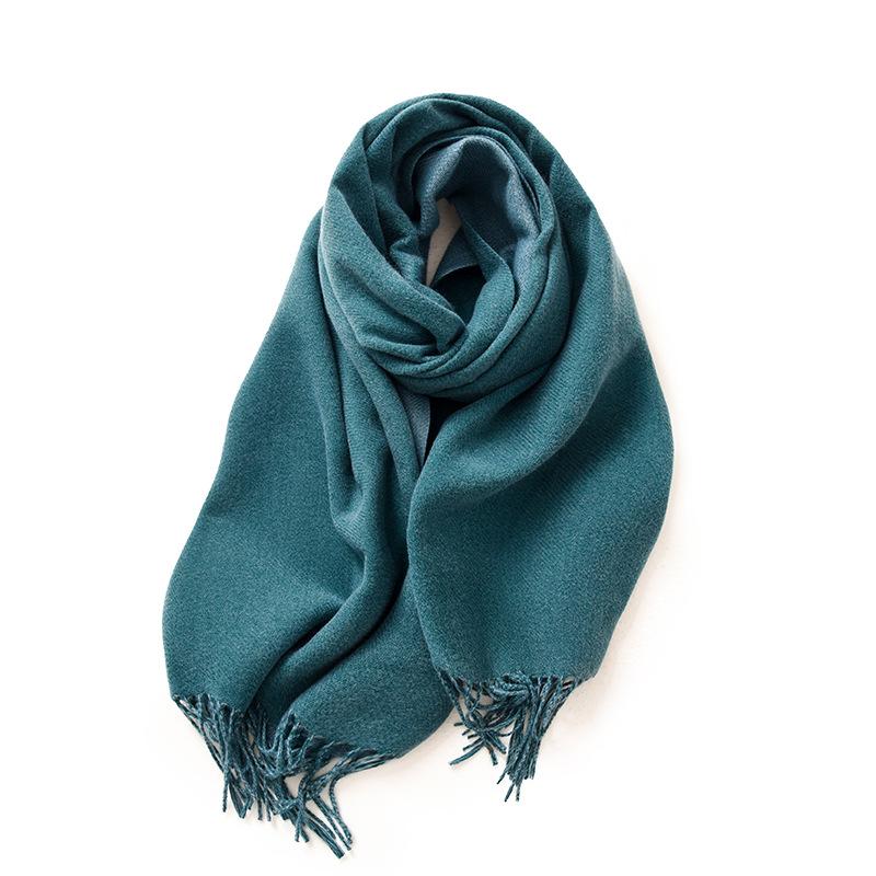 Double Sided Solid Color Scarf For Women's Winter Imitation Cashmere Warm Tassels