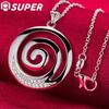 925 Sterling Silver AAA Zircon Round Spiral Pendant Necklace Jewelry