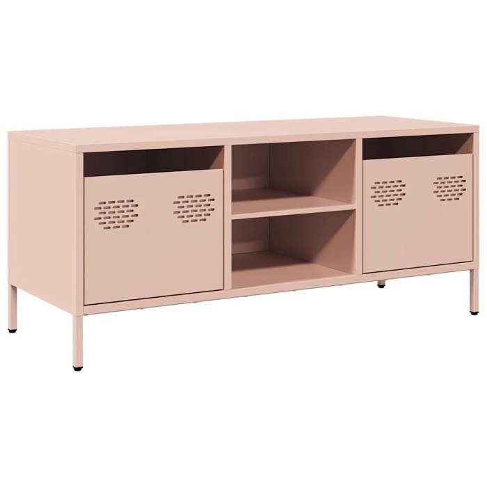 VidaXL Meuble TV rose 101,5x39x43,5 cm acier laminé à froid, support TV, buffet TV, armoire hifi, banc TV, armoire en métal, 851299