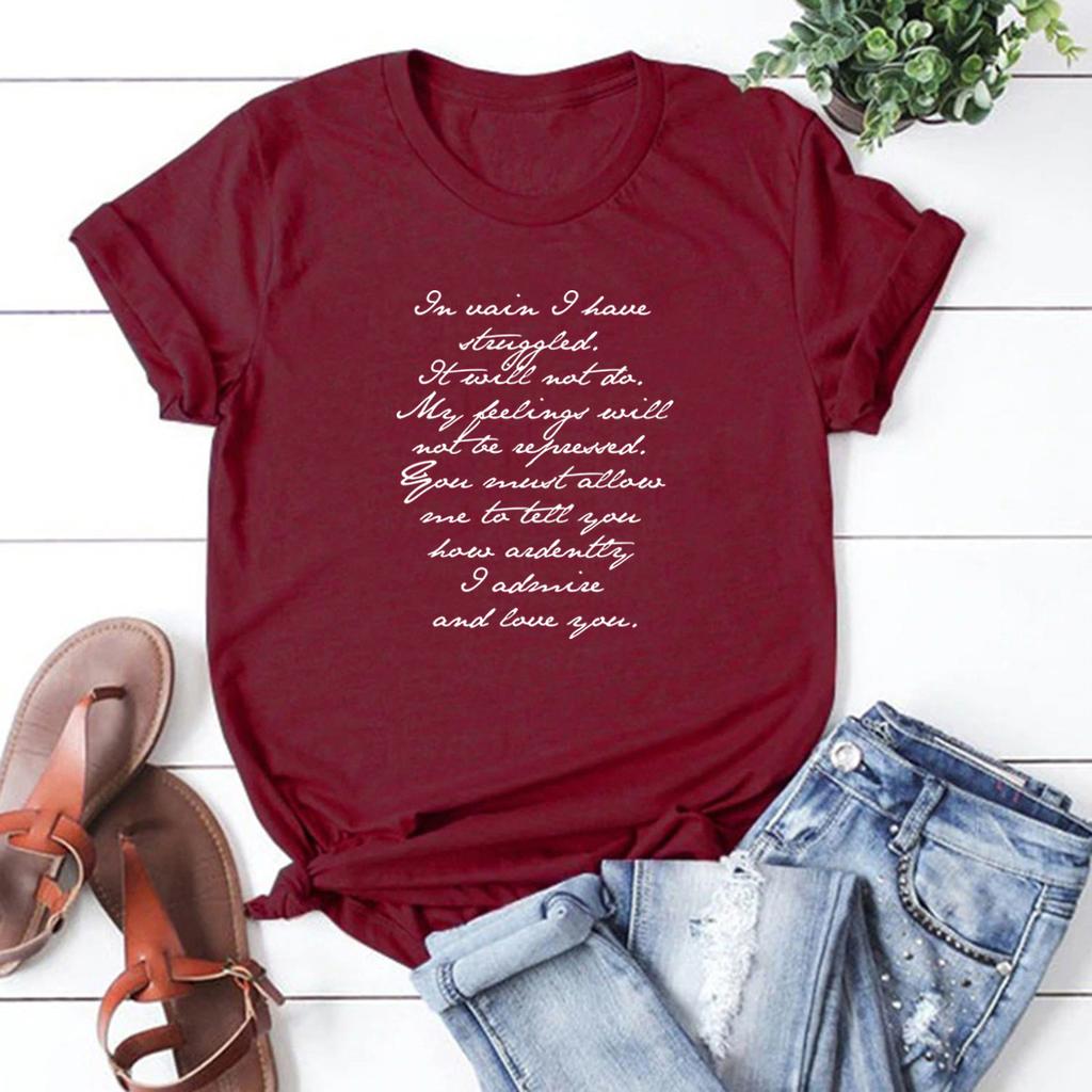 Mr Darcy Proposal Quote TShirt Pride and Prejudice Tee Jane Austen Shirt Bookish Gifts Women Graphic T Shirts Short Sleeve Top