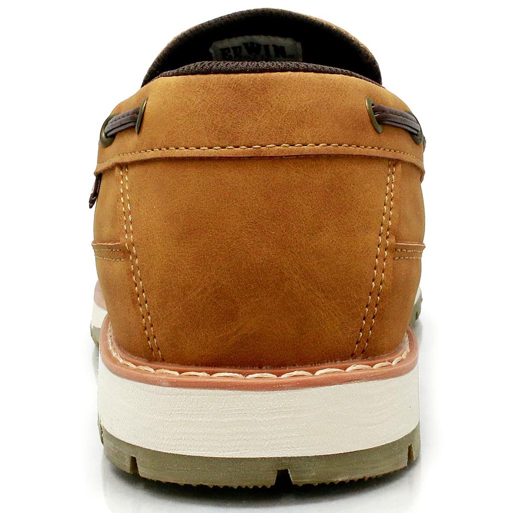 Лоферы Водонепроницаемые туфли на палубе из искусственной кожи Замшевые кроссовки с цепкой подошвой Стильные туфли без шнурков EDM4103 CAMEL [Edwin] Мужские туфли без застежек с защитой от скольжения 25.0