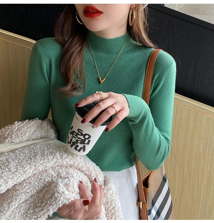 2024 Autumn Winter Women's Lazy Style Long Sleeve Knit Sweater with Half High Neck