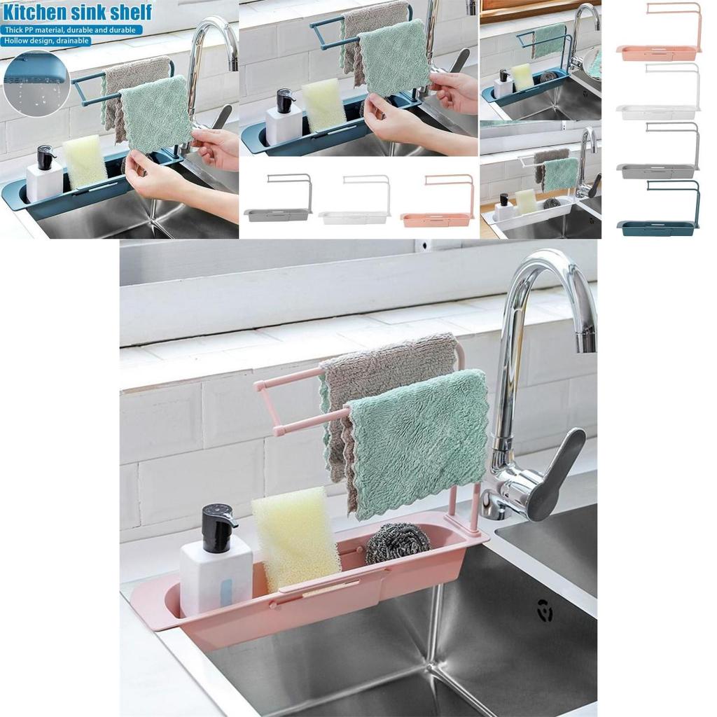 Versatile Telescopic Sink Rack Holder With Extendable Storage For Soap Sponge Towel