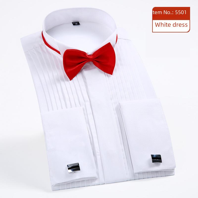 Мужская белая рубашка-смокинг с воротником-стойкой и длинным рукавом с черными запонками для свадеб и жениха