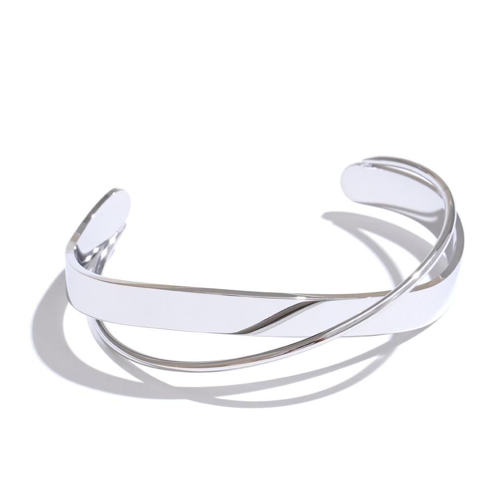 Yhpup Gold Silver Color Stainless Steel Smooth Metal Geometric Cuff Open Bracelet Bangle Waterproof Trendy High Quality Jewelry