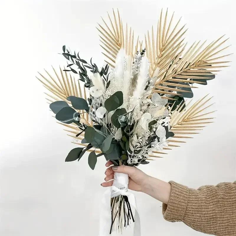 Золотые искусственные пальмовые листья, искусственные тропические растения, искусственные цветы, наполнитель для вазы для офиса, дома, свадебного торжества, декор для помещений и улицы