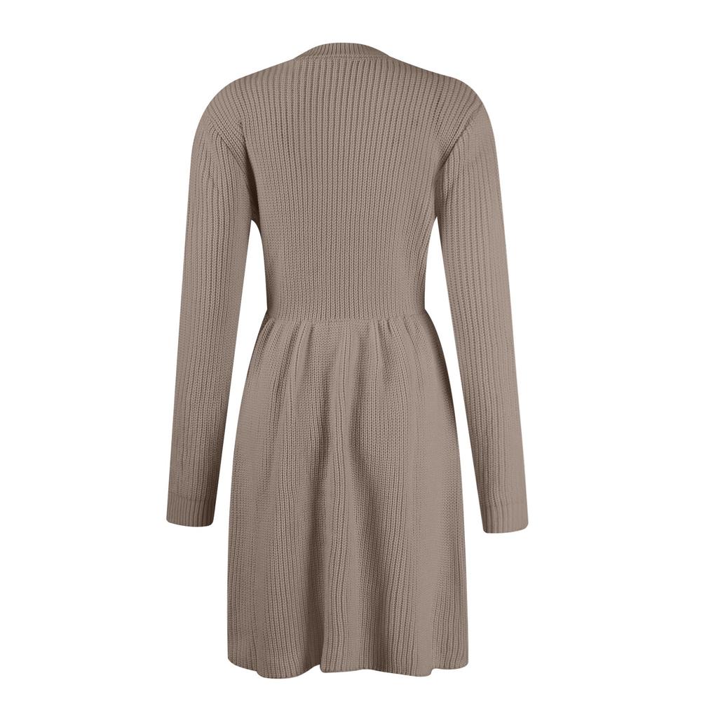 Женское и зимнее однотонное повседневное платье-свитер с круглым вырезом Babydoll