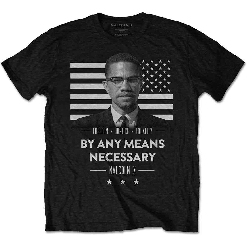 Malcolm X T Shirt By Any Means Necessary Freedom Flag Official Mens New Black Unisex T-Shirt