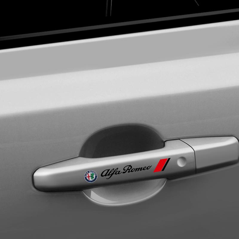 VLFHQ1 4PCS Car Door Handle Sticker Auto Badge Accessories for Alfa Romeo Giulia Stelvio Giulietta 156 159 147 Mito Tonale Brera GT