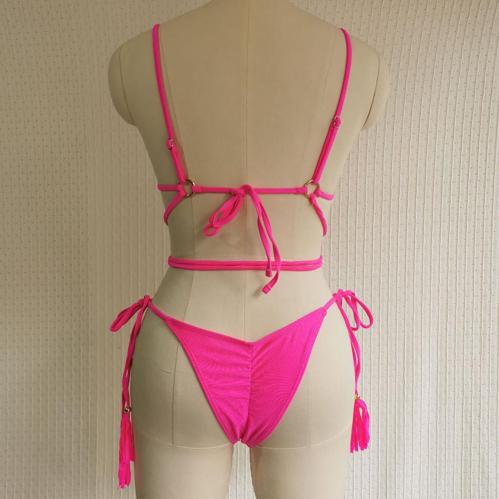 Женская мода сексуальный купальник из двух частей бикини с мягкой лямкой на бретельках, топ с завязками по бокам, комплект купальников, однотонный купальный костюм танкини с открытой спиной