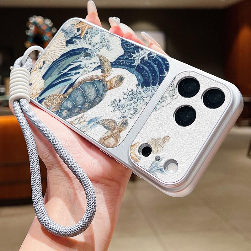 Сине-белый чехол-шнурок для серфинга с волнами из кожи для iPhone 18 Pro Max 17 16 15 14 13 Pro Max, роскошный гибридный чехол из ТПУ+ПУ, противоскользящий, мягкий