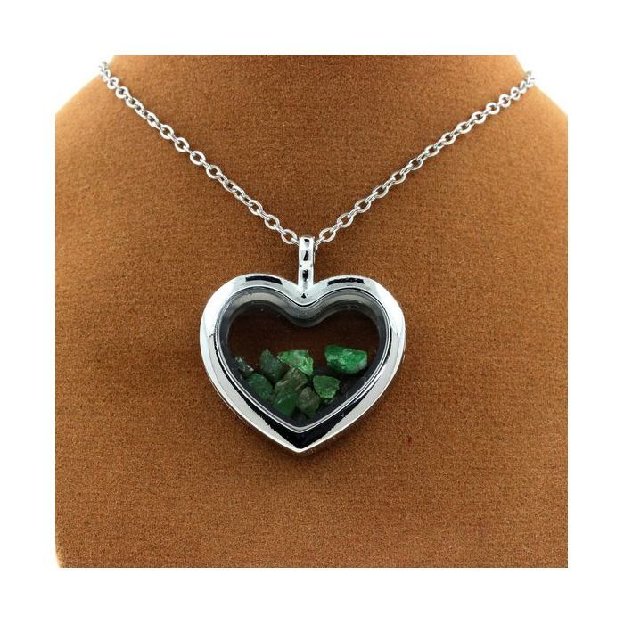 Stones and Minerals. Raw Tsavorite Garnet Necklace. Heart Model.