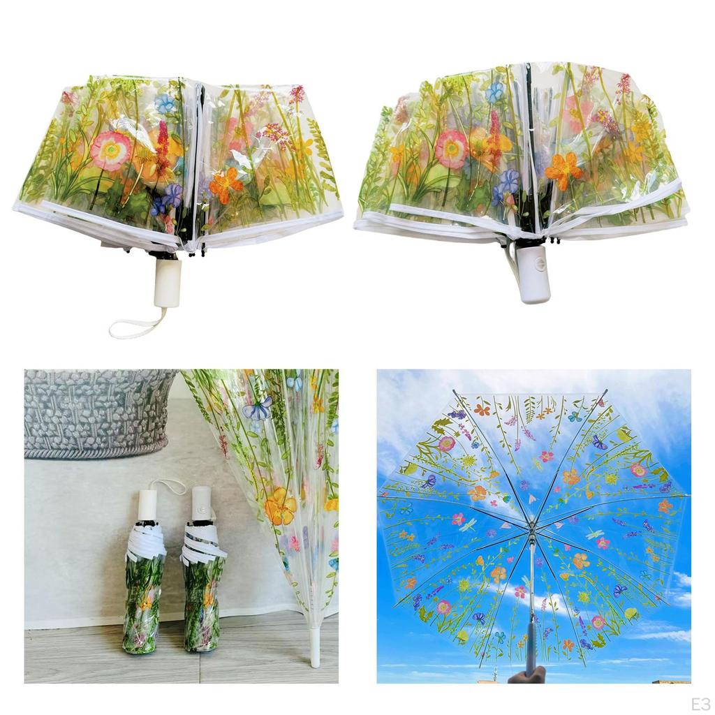 Clear Canopy Umbrella for Travel, Compact Flower Design Kids And Women