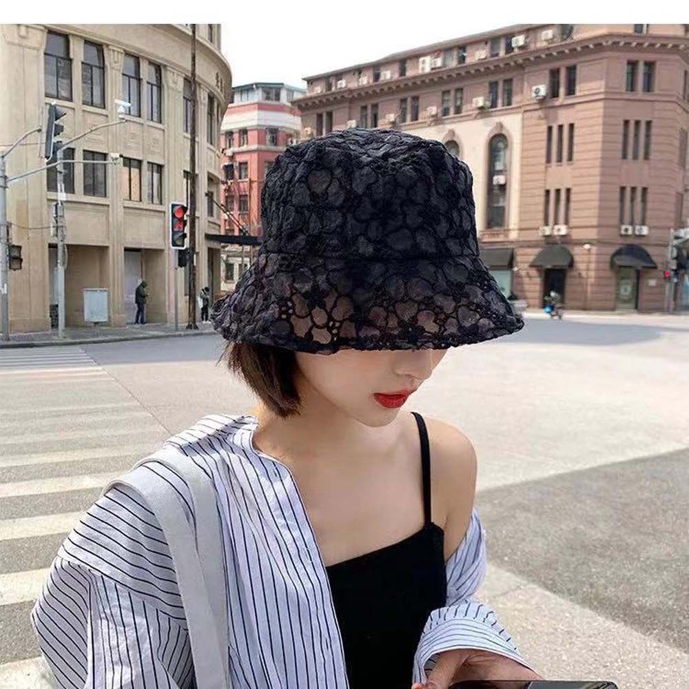 Pure Color Caps Sun Protection Summer Hat Mesh Basin Lace Bucket Hat Sun Cap Female Hats Sun Hat