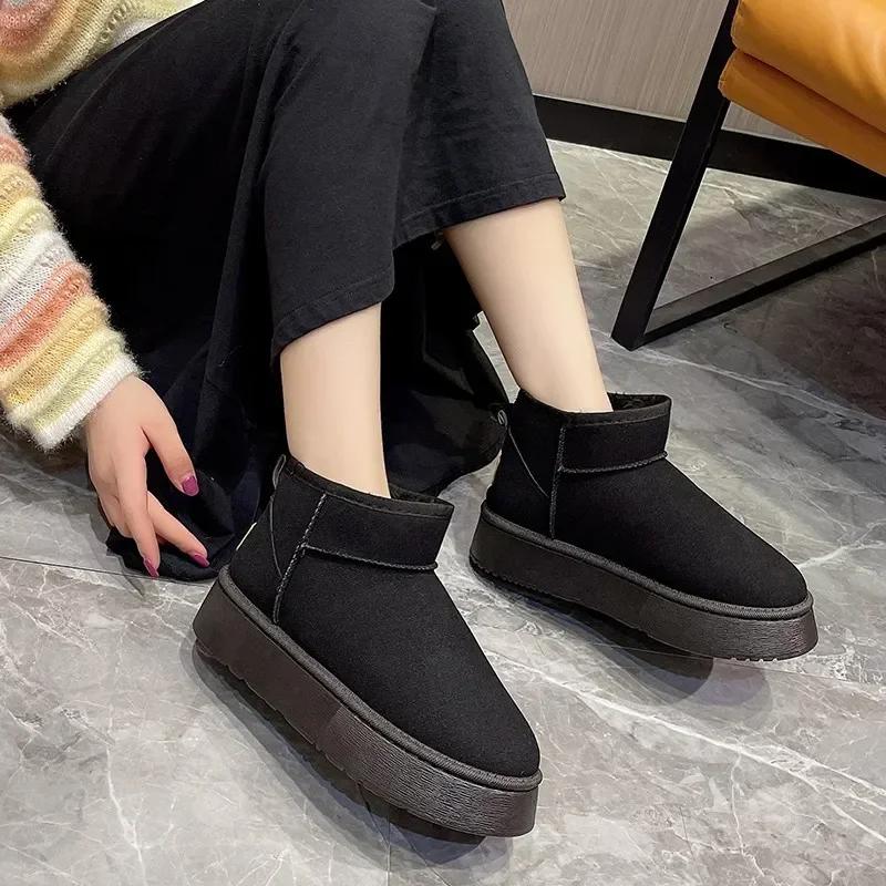 Зимние женские короткие плюшевые теплые зимние ботинки повседневная обувь новые замшевые меховые ботинки челси ботильоны на плоской подошве женская обувь на платформе Botas 36-41