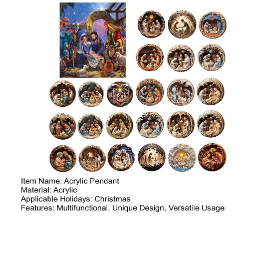 Christmas Arrival Calendar Birth Scene Acrylic 2D Flat Pendant 24-Day Countdown Box Multifunctional Holiday Decoration for Kids Family Friends